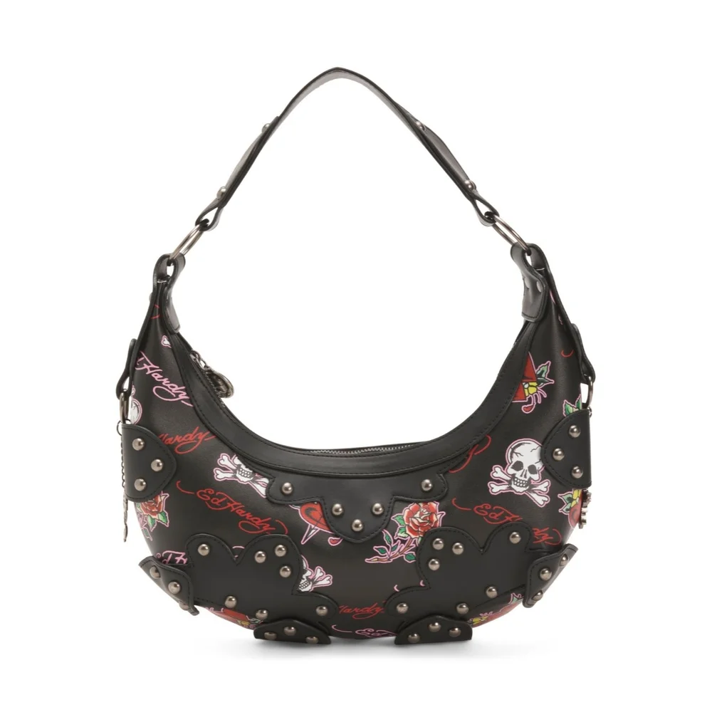 Ed Hardy Black Hobo Bag with Skull Design